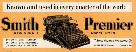 Smith Premier No. 10 ad (ink blotter) / Peter Weil collection